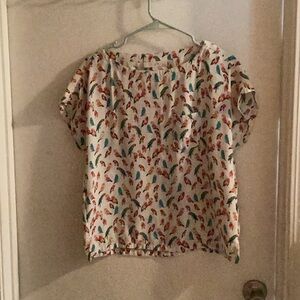 LOFT Multicolor Bird Print Top Size Small Petite